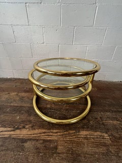 Vintage Milo Baughman Style Three-Tier Brass Swivel Coffee Table