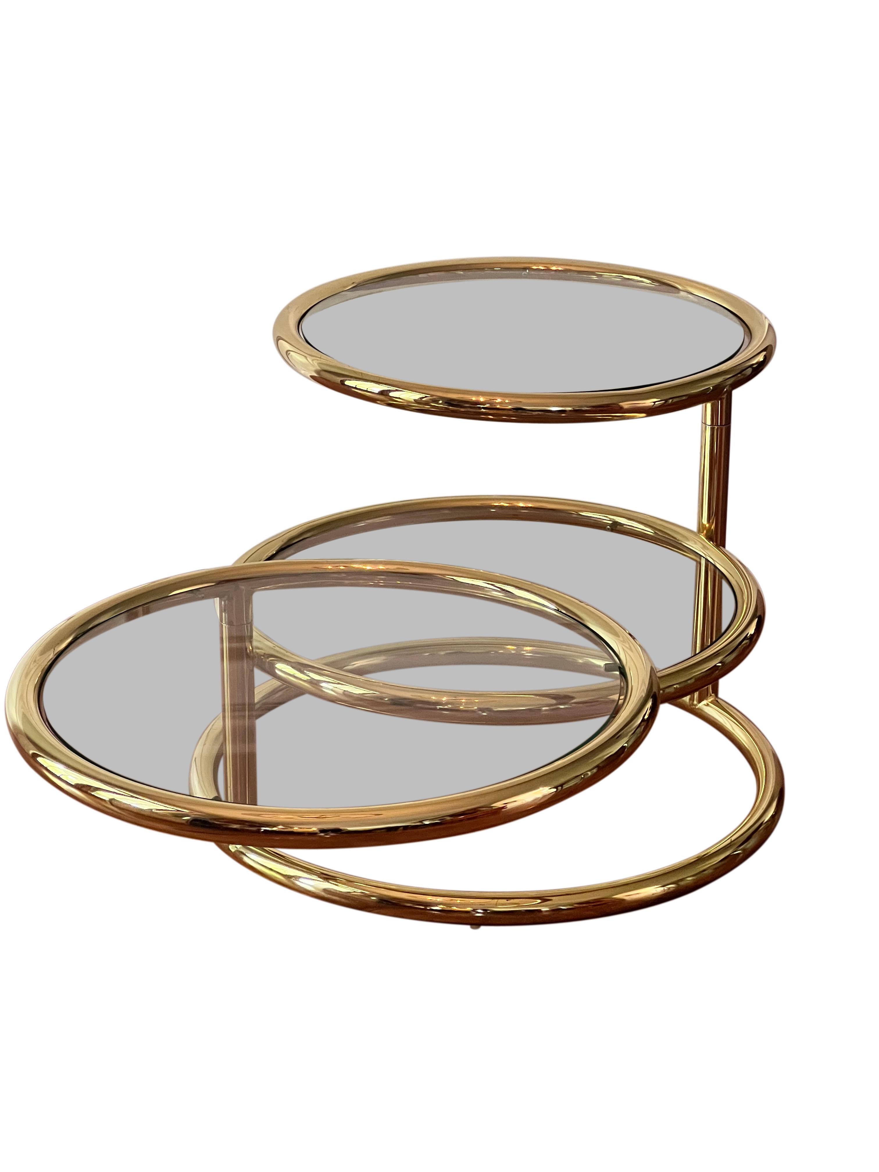 Unknown Vintage Milo Baughman Style Three-Tier Brass Swivel Coffee Table