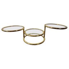 Vintage Milo Baughman Style Three-Tier Brass Swivel Coffee Table