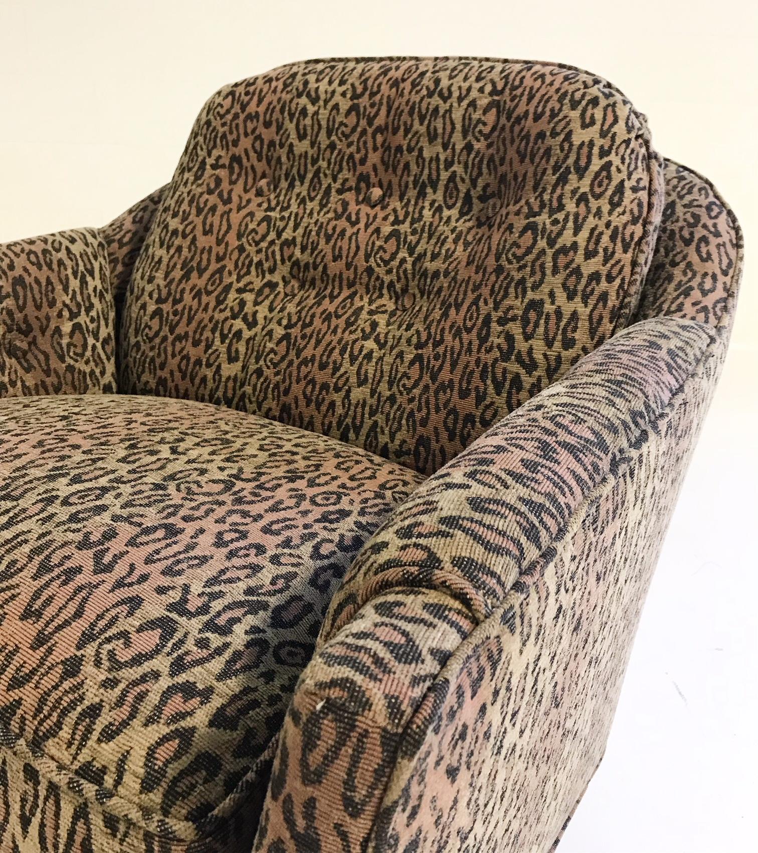 North American Swivel Lounge Chairs in the style of Milo Baughman, in Kravet Leopard Print For Sale