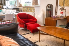 Fauteuil et repose-pieds vintage Milo Baughman Thayer Coggin en tissu rouge Boldido