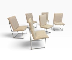 Vintage Milo Baughman "Thin Line" Chrome Upholstered Dining Chairs - Set of 6