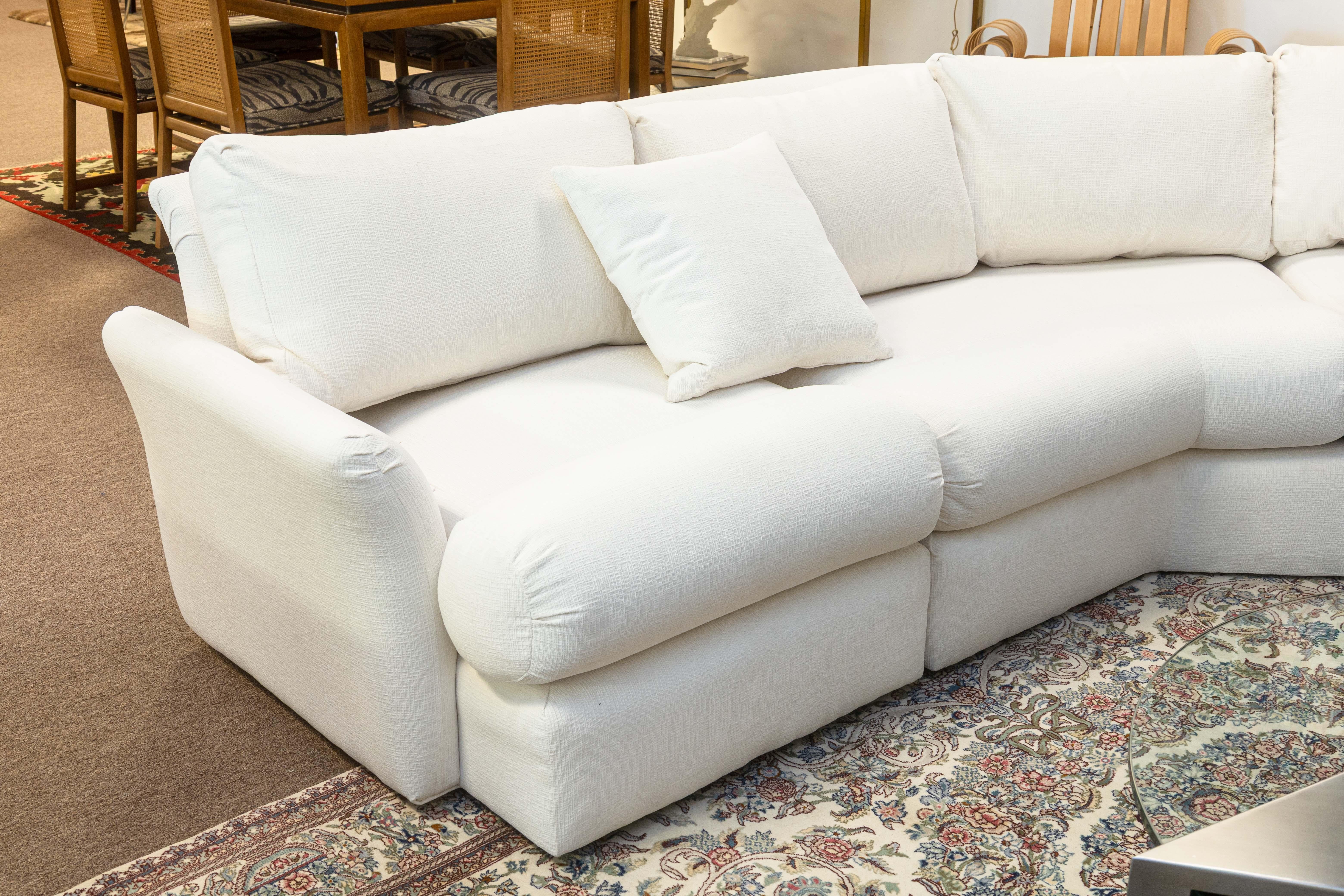 American Vintage Milo Baughman White Fabric Curved 3 Piece Modern Sectional Sofa For Sale