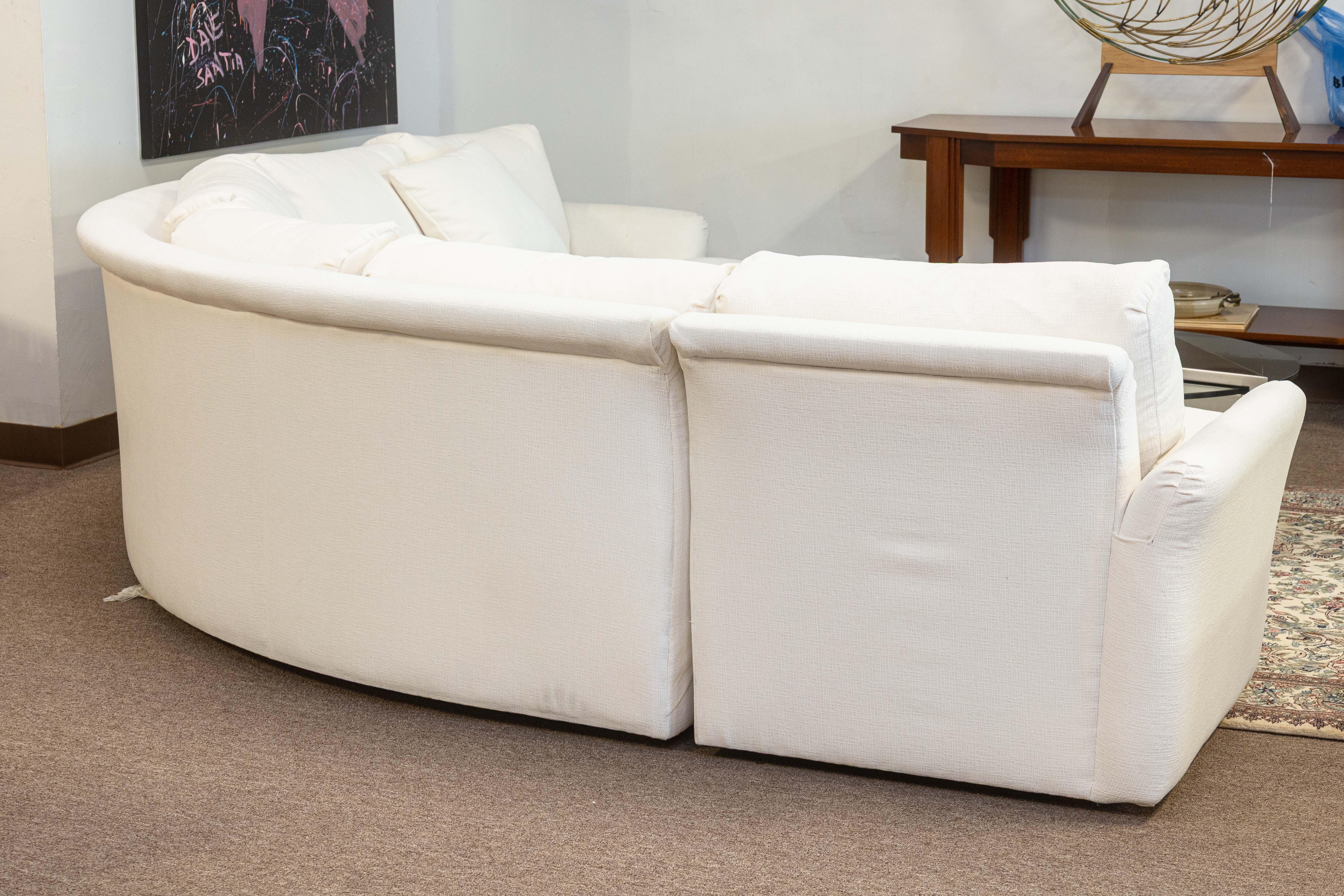 Cotton Vintage Milo Baughman White Fabric Curved 3 Piece Modern Sectional Sofa For Sale