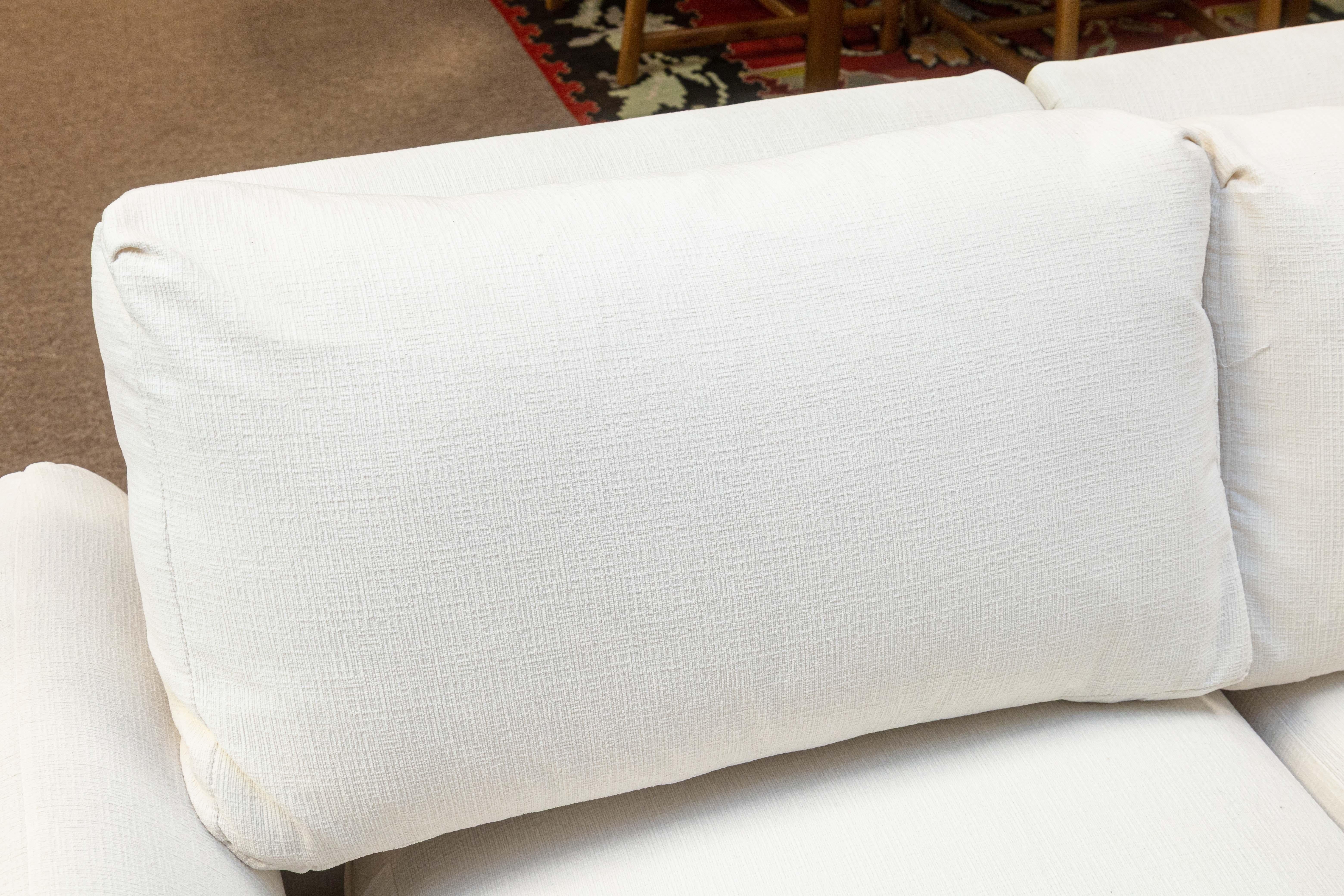 Vintage Milo Baughman White Fabric Curved 3 Piece Modern Sectional Sofa For Sale 1