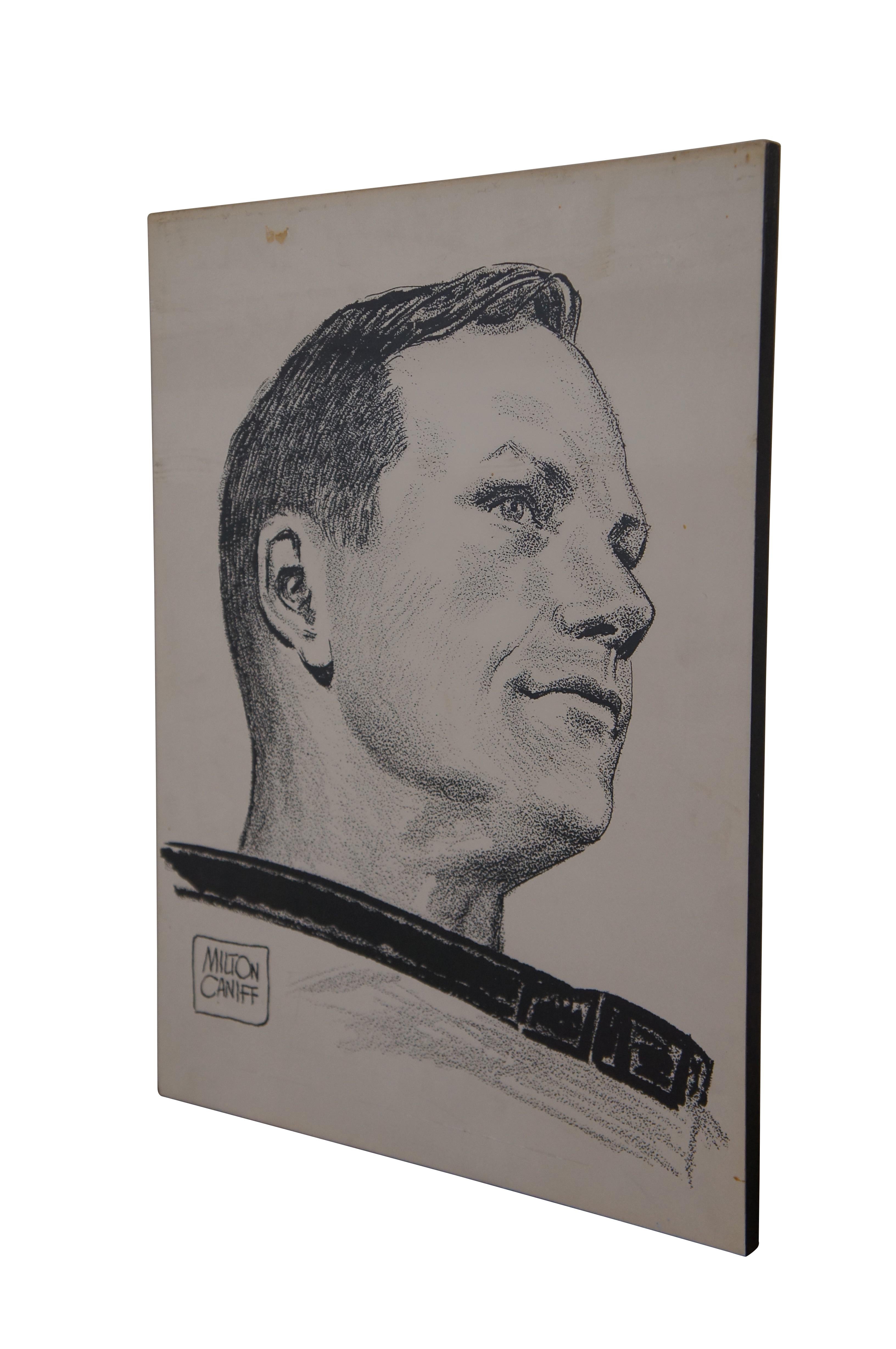Vintage Milton Caniff Neil Armstrong portrait print on board.  

Neil and Caniff never met, but their stories managed to intersect in other ways.  It's no surprise that this aviation legend would have connections to Milton Caniff, aviation's biggest