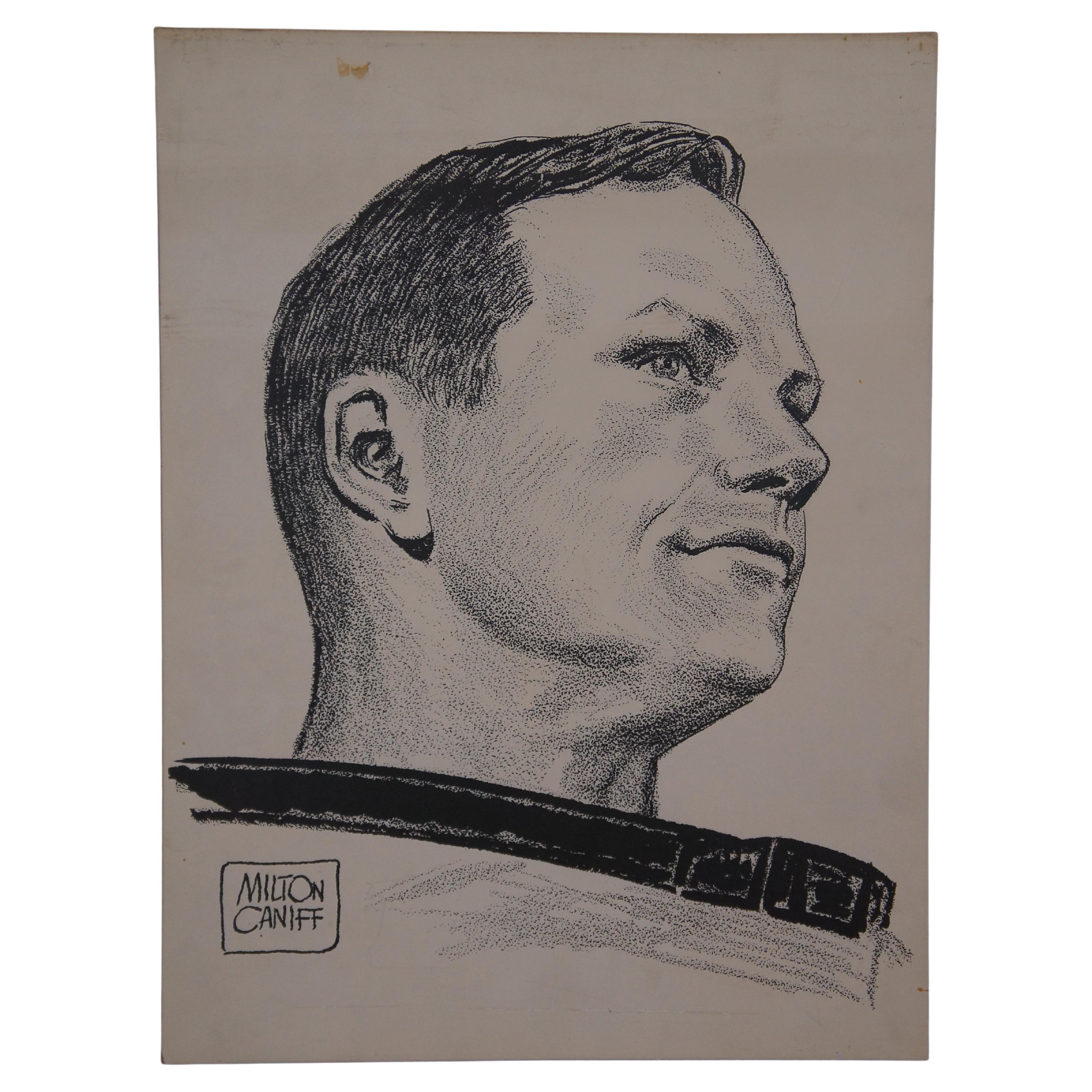 Vintage Milton Caniff Neil Armstrong Portrait Print on Board 24" For Sale