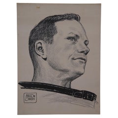 Vintage Milton Caniff Neil Armstrong Portrait Print on Board 24"