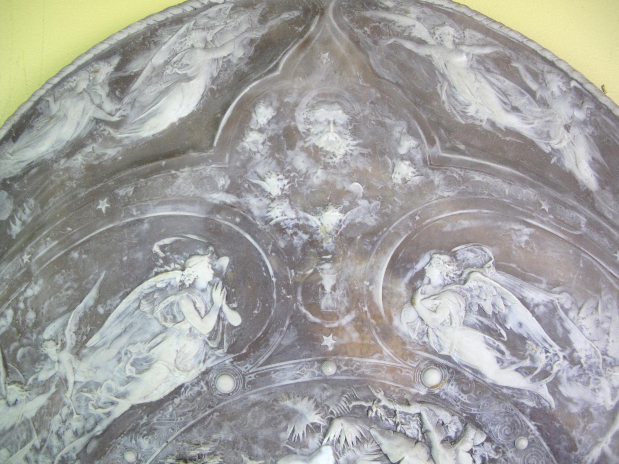 Vintage Milton Shield in Composition Agate, Scenes of the War in Heaven For Sale 2