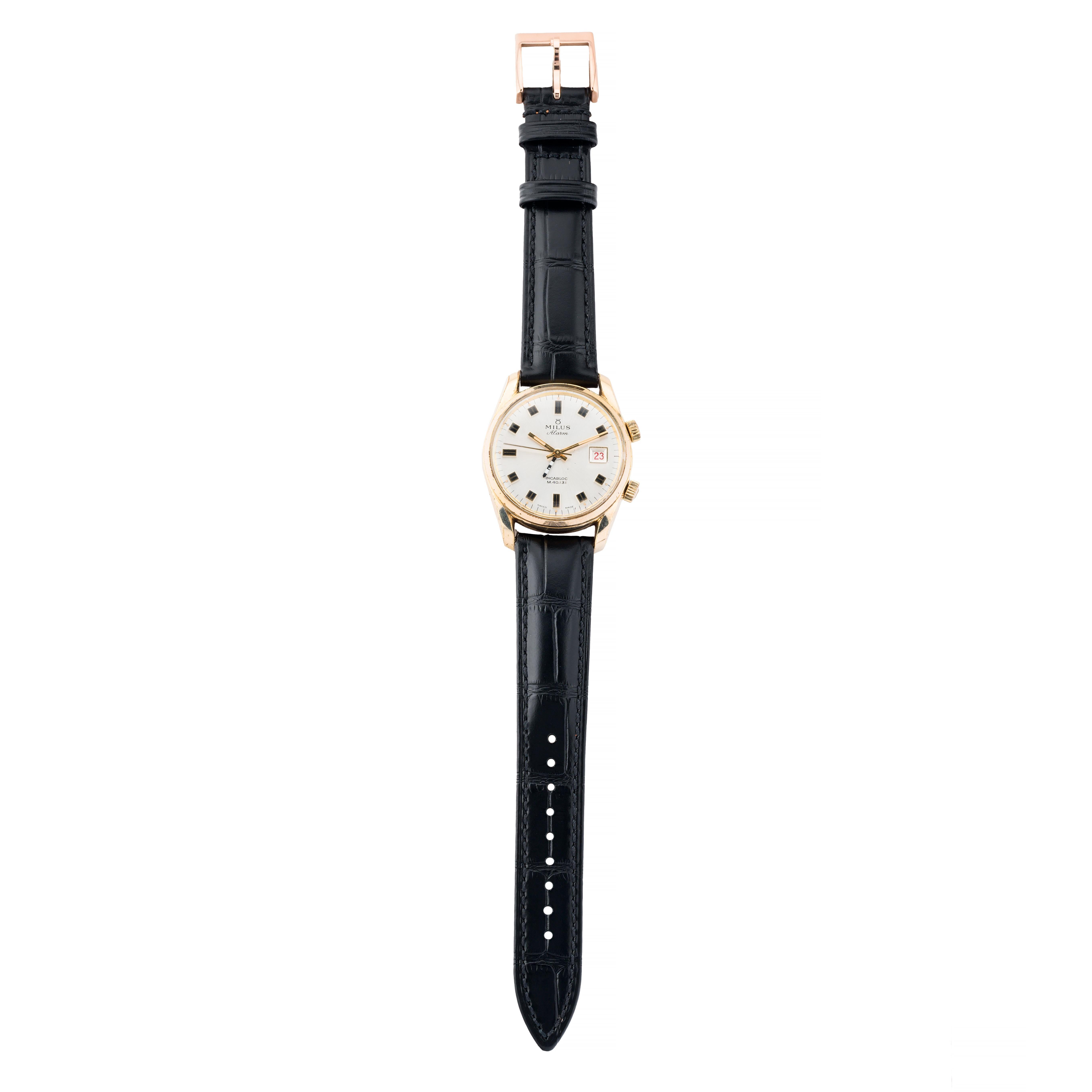 Women's or Men's Vintage Milus Bombe Lug Alarm Wrist Watch Circa 1960's