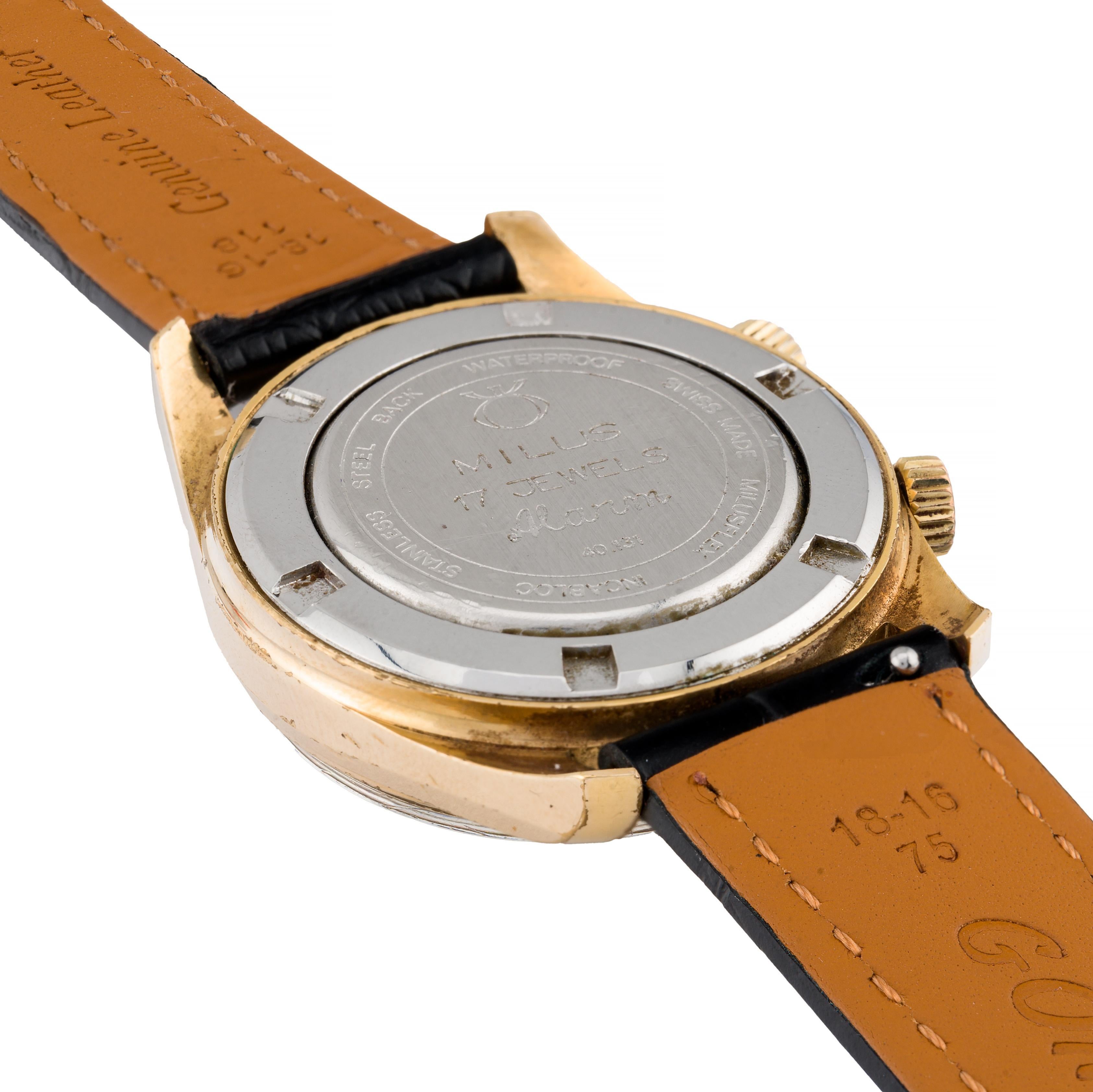 Vintage Milus Bombe Lug Alarm Wrist Watch Circa 1960's 2