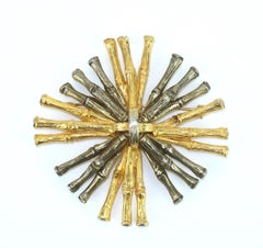 Spilla vintage Mimi di N in stile bambù in oro e argento