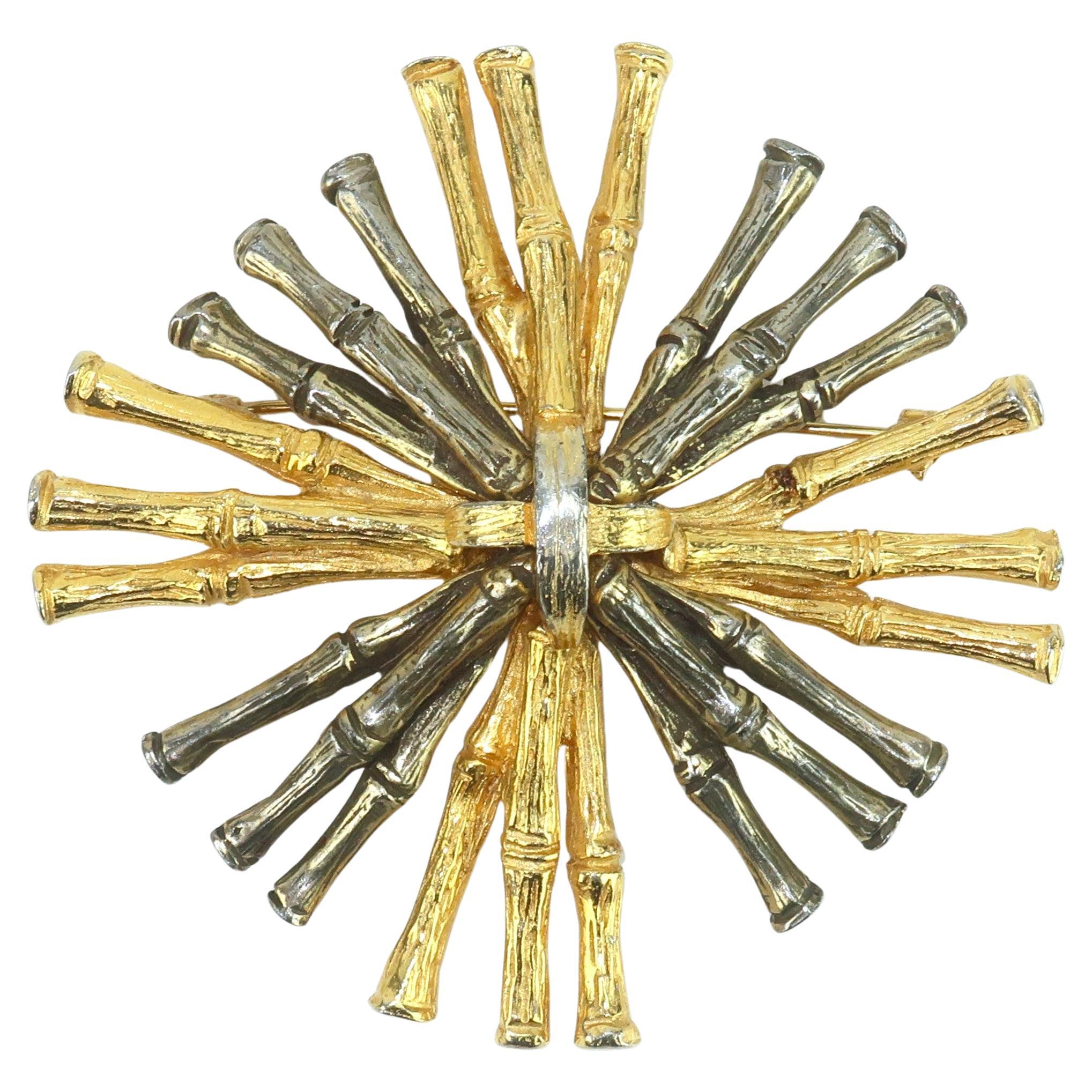 Vintage MIMI DI N Bamboo Style Gold & Silver Tone Brooch For Sale