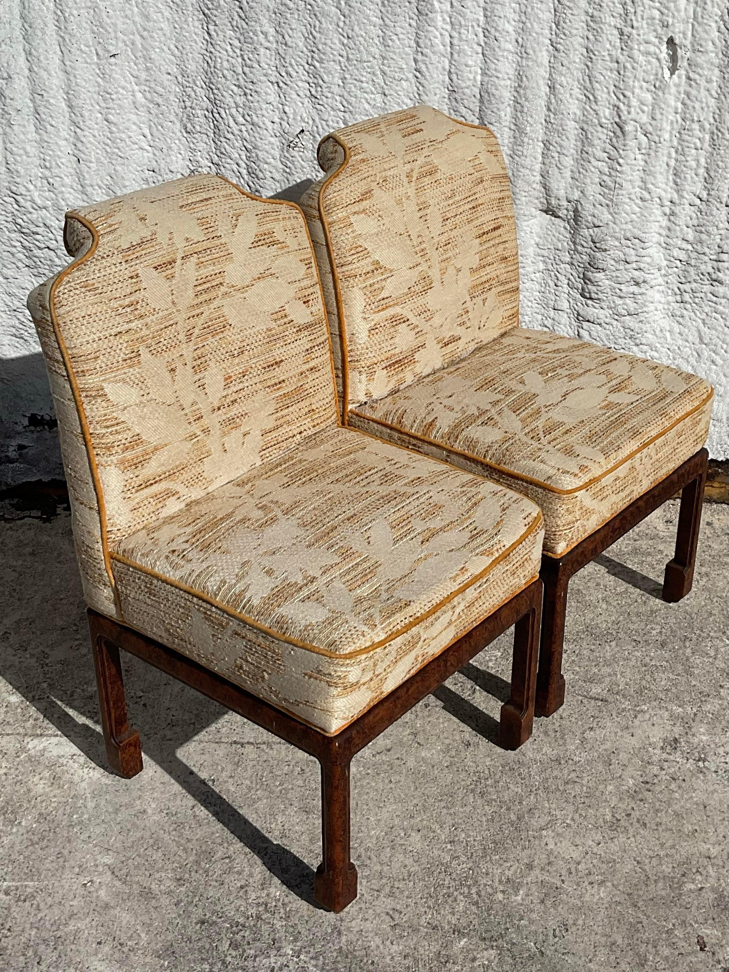 Hollywood Regency Vintage Ming Foot Faux Tortoise Occasional Chair - a Pair