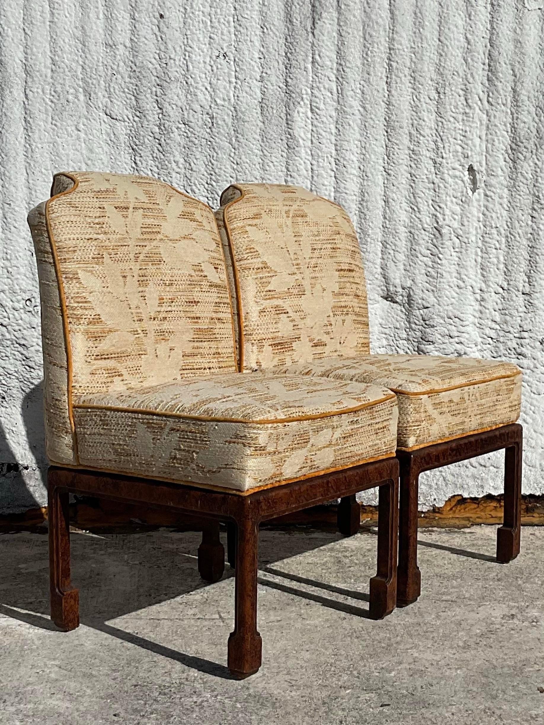 Vintage Ming Foot Faux Tortoise Occasional Chair - a Pair In Good Condition In West Palm Beach, FL
