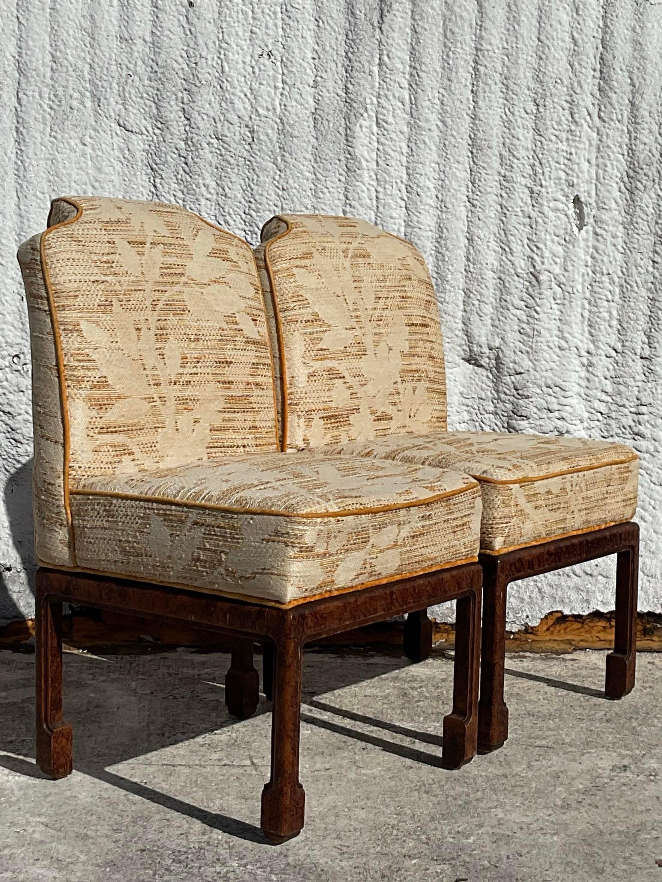 20th Century Vintage Ming Foot Faux Tortoise Occasional Chair - a Pair
