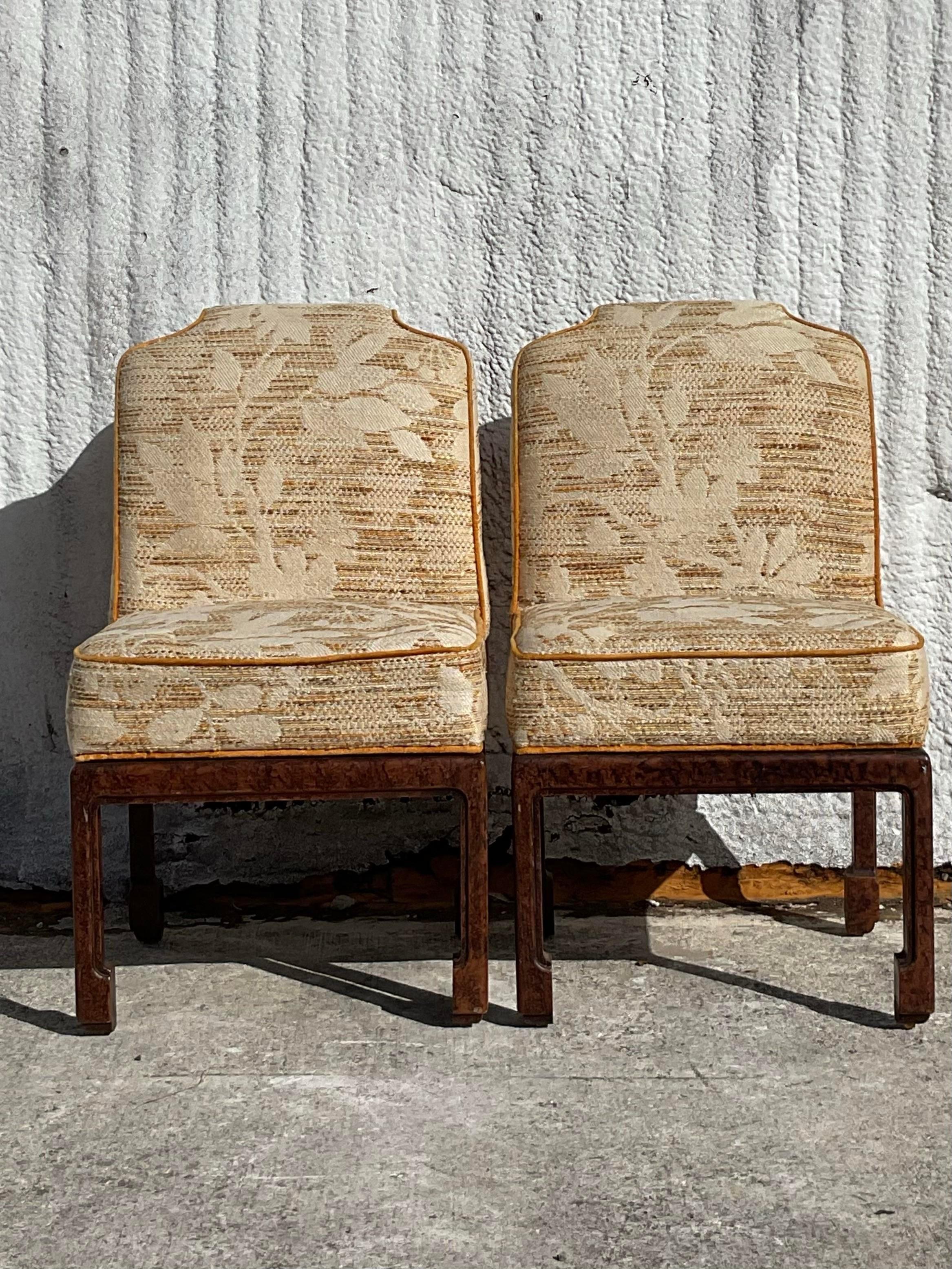 Upholstery Vintage Ming Foot Faux Tortoise Occasional Chair - a Pair