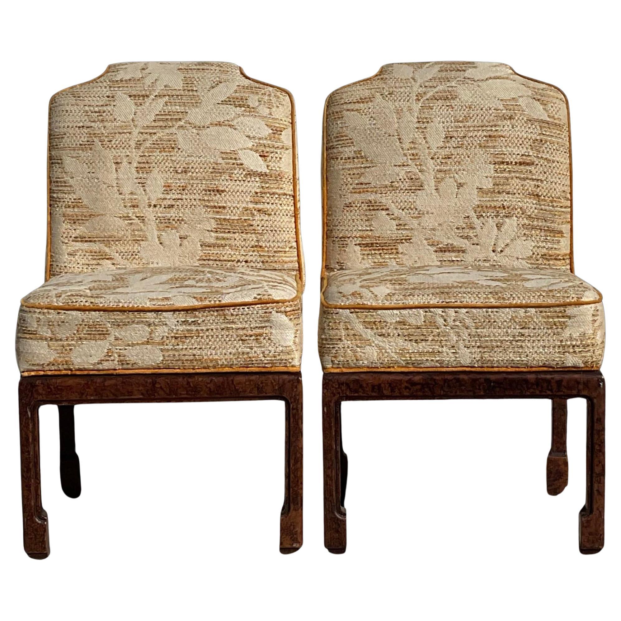 Vintage Ming Foot Faux Tortoise Occasional Chair - a Pair