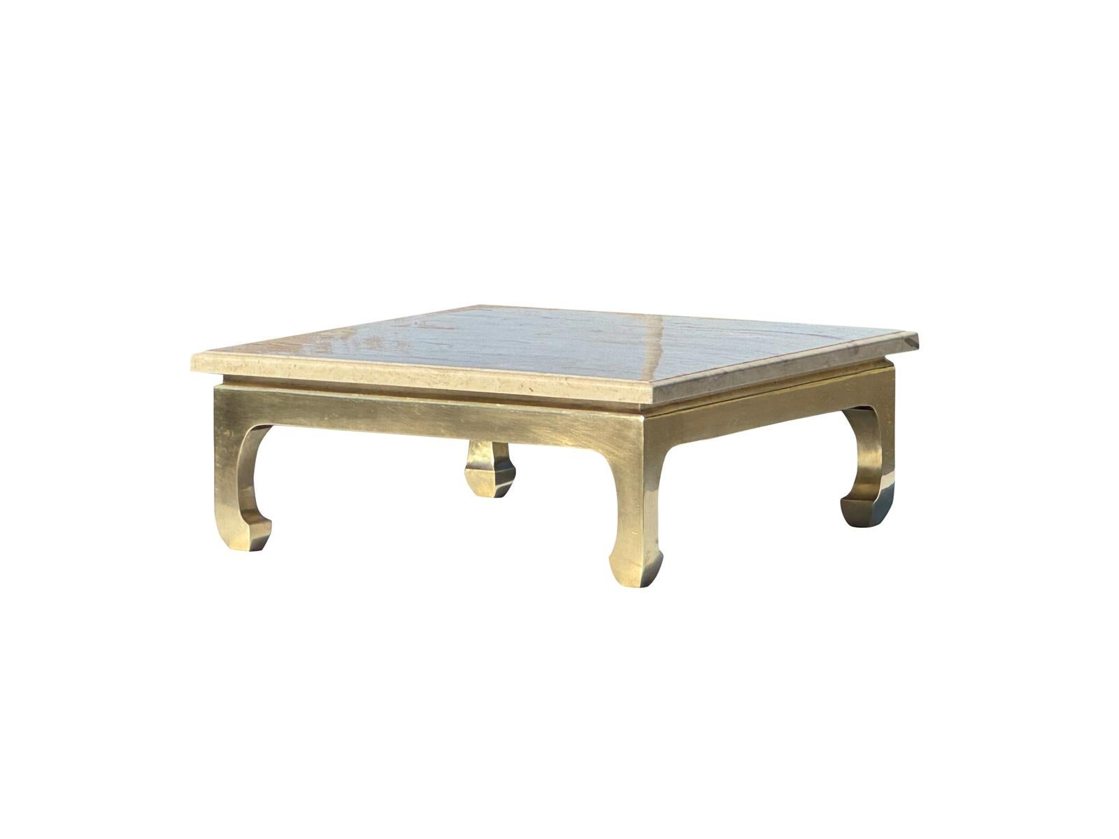 Vintage Ming Style Brass & Stone Square Cocktail Tables Bon état - En vente à Bensalem, PA