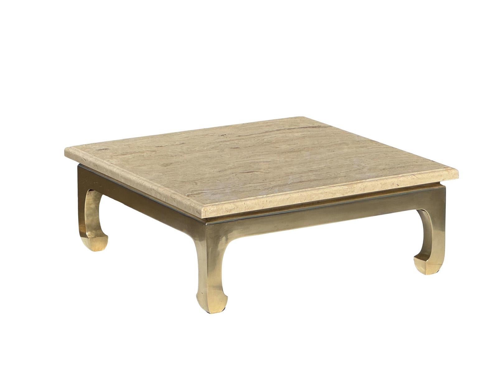 Fin du 20e siècle Vintage Ming Style Brass & Stone Square Cocktail Tables en vente