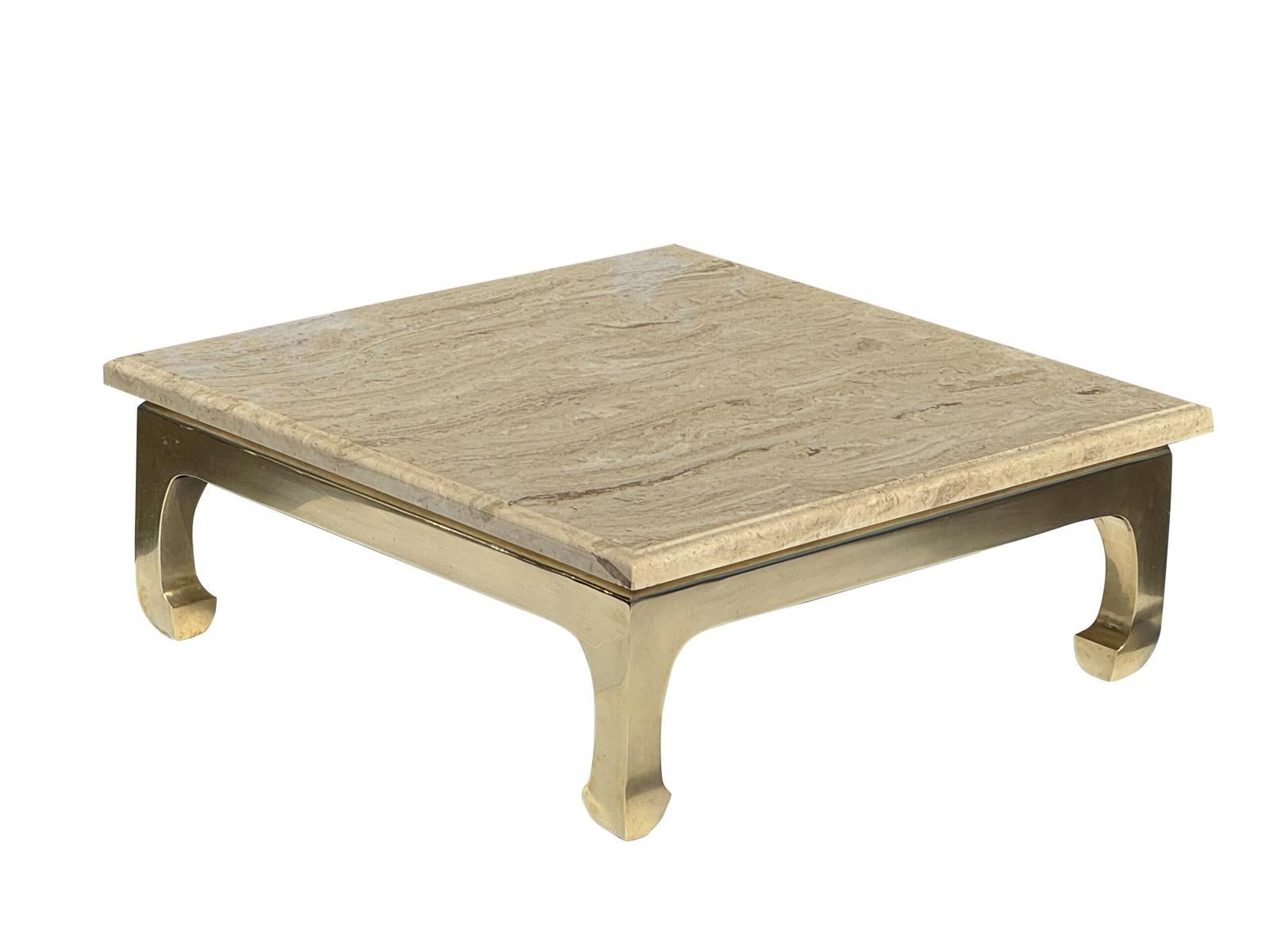 Laiton Vintage Ming Style Brass & Stone Square Cocktail Tables en vente