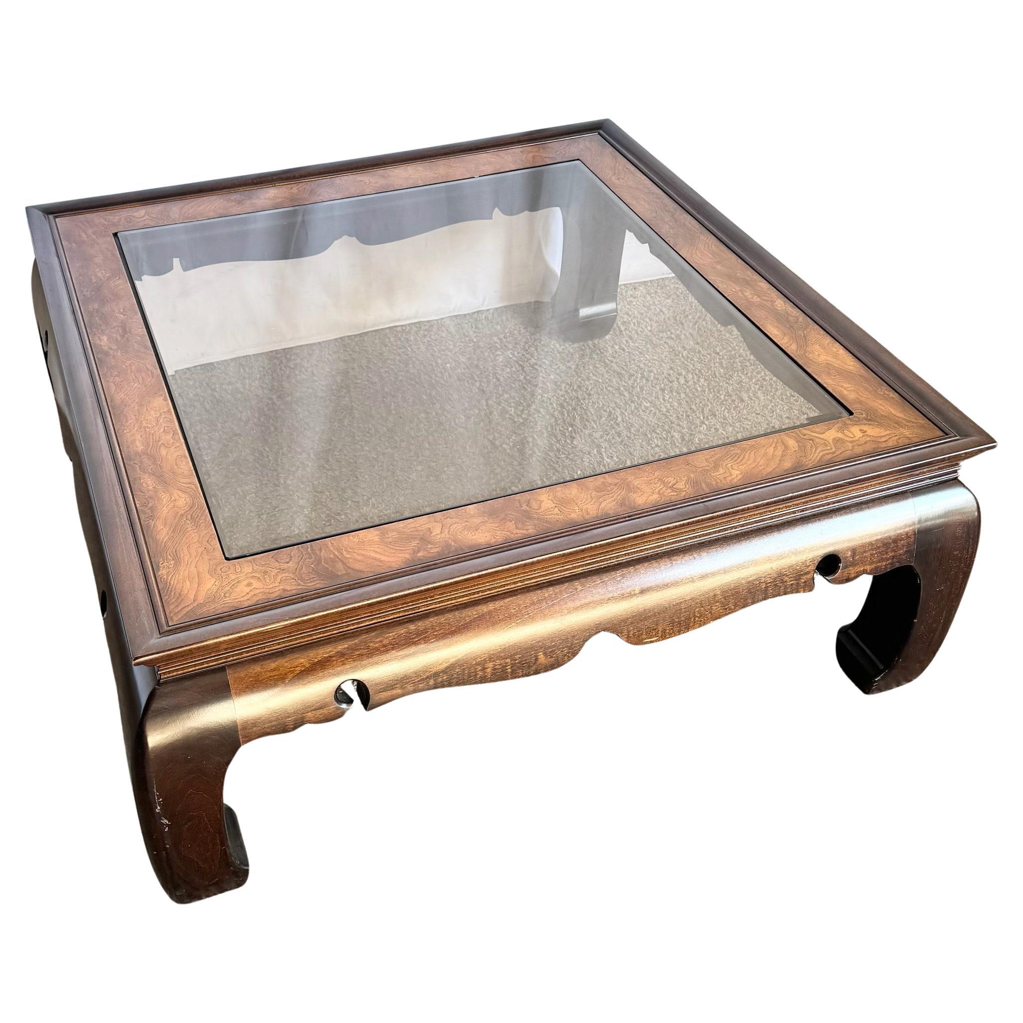 Vintage Ming Style Burl Wood and Smoked Glass Coffee Table by Gordon’s