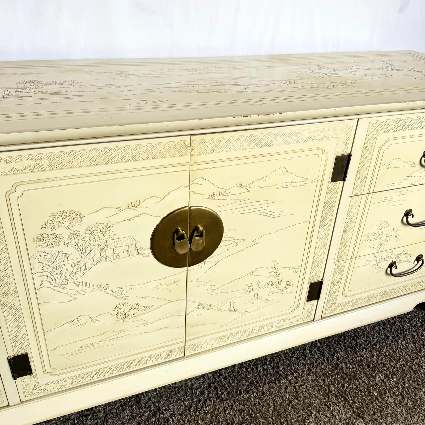 Vintage Ming Style Connoisseur Dresser With Folding Mirror by Drexel Heritage For Sale 2