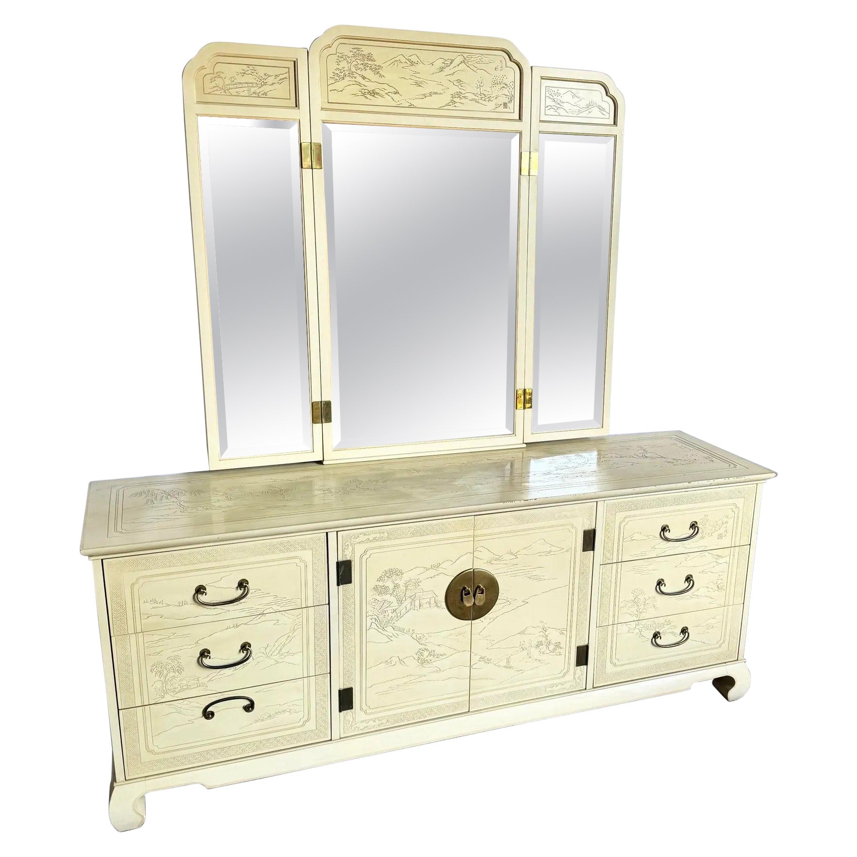Vintage Ming Stil Connoisseur Kommode mit Klappspiegel von Drexel Heritage im Angebot