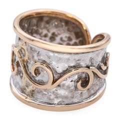 Vintage Ming's 14k Two-Tone Gold Hammered and Chased Motif Open Band Ring