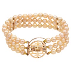 Vintage Ming's 14K Yellow Gold 3 Row Pearl Bracelet