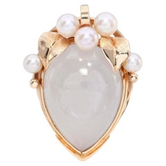 Anillo vintage Ming de oro amarillo de 14k de 7,20 ct y jade perlado