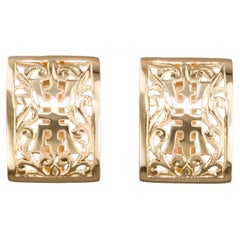 Vintage Ming's 14k Yellow Gold Chinese Motif Earrings