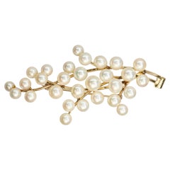 Vintage Ming's 14k Yellow Gold Pearl Cluster Branch Brooch