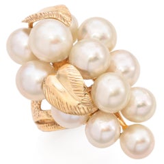 Vintage Ming's 14K Yellow Gold Pearl Grape Cluster Motif Cocktail Ring