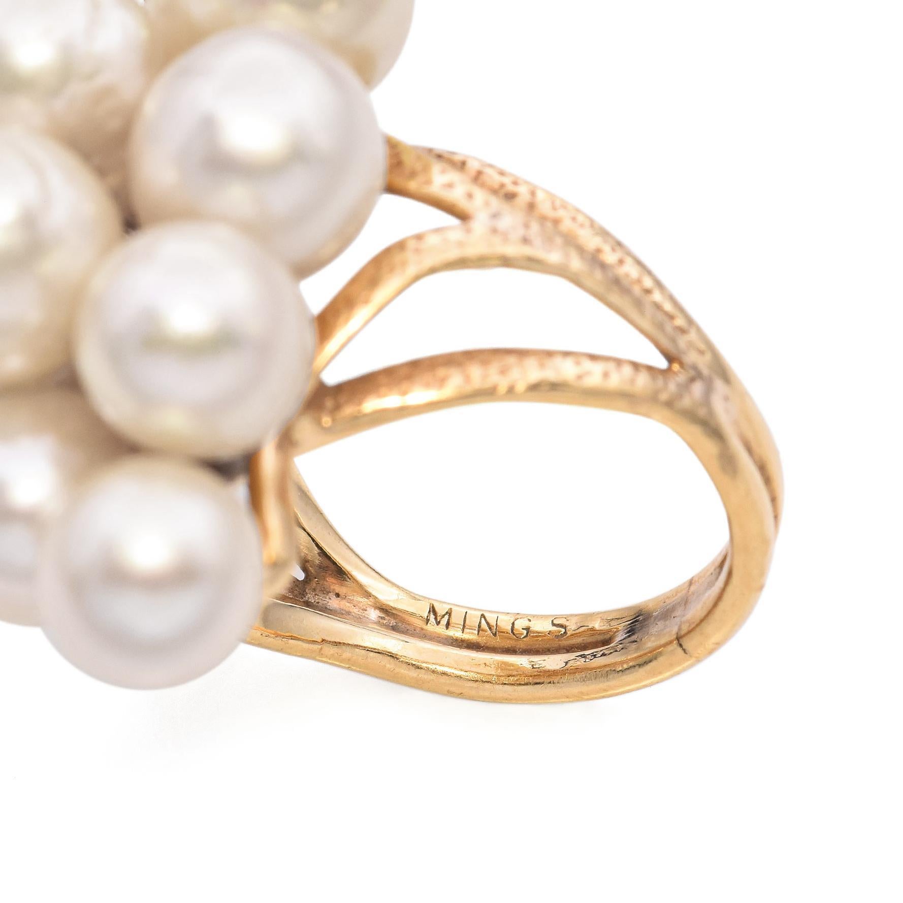Vintage Ming's 14K Yellow Gold Pearl Grape Cluster Motif Cocktail Ring For Sale 2