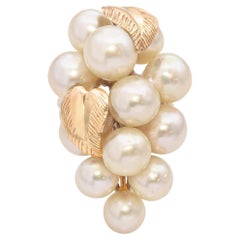 Vintage Ming's 14K Yellow Gold Pearl Grape Cluster Motif Cocktail Ring