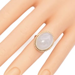Vintage Ming's Hawaii 14k Gold 17.3ct Celadon Green Jade Cabochon Cocktail Ring