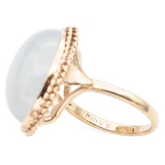 Vintage Ming's Hawaii 14k Gold 17.3ct Celadon Green Jade Cabochon Cocktail Ring
