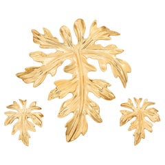 Vintage Ming's Honolulu 14k Yellow Gold Papaya Leaf Jewelry Set