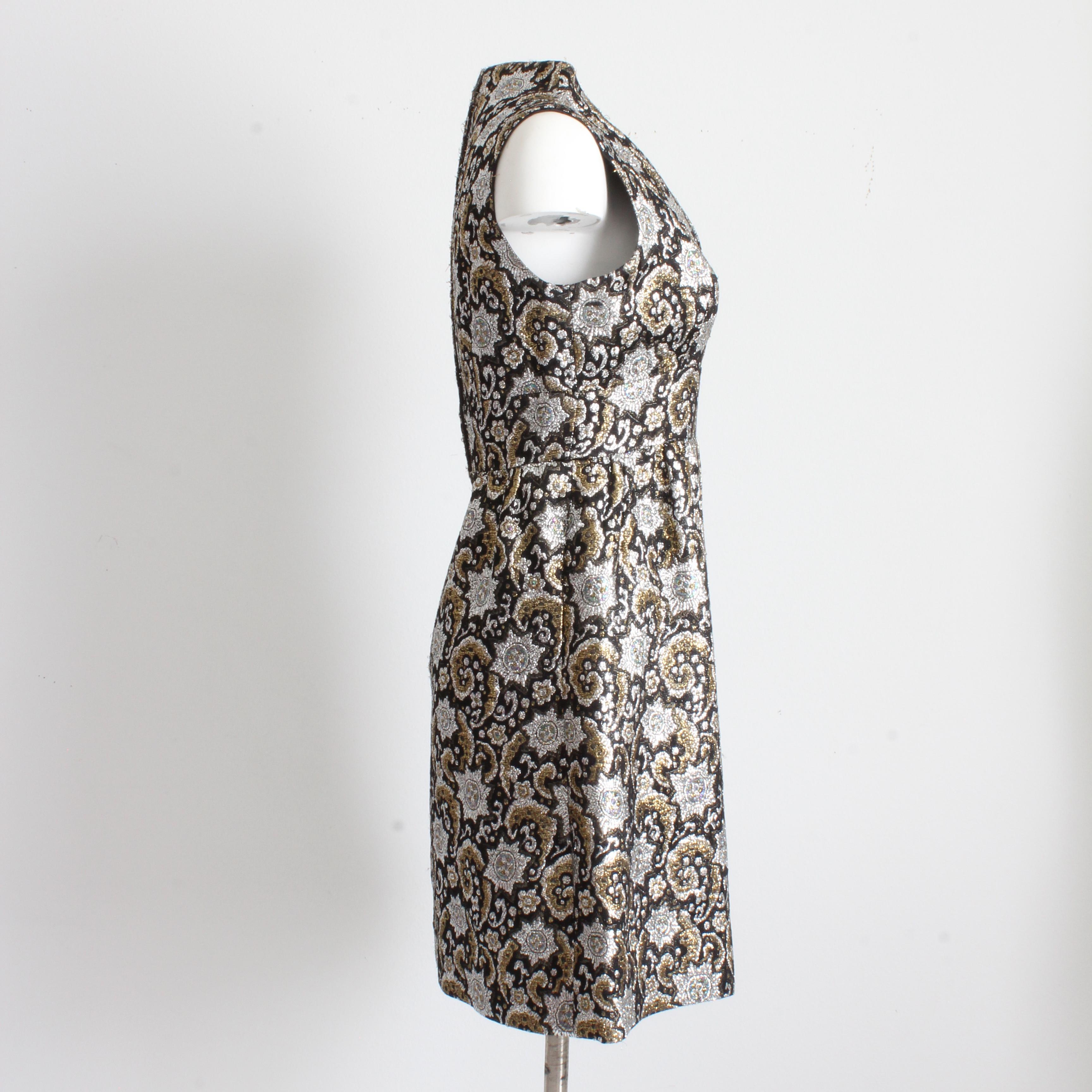 Women's or Men's Vintage Mini Dress Mod Metallic Brocade Retro Box Pleats 1960s Cocktail Dress For Sale