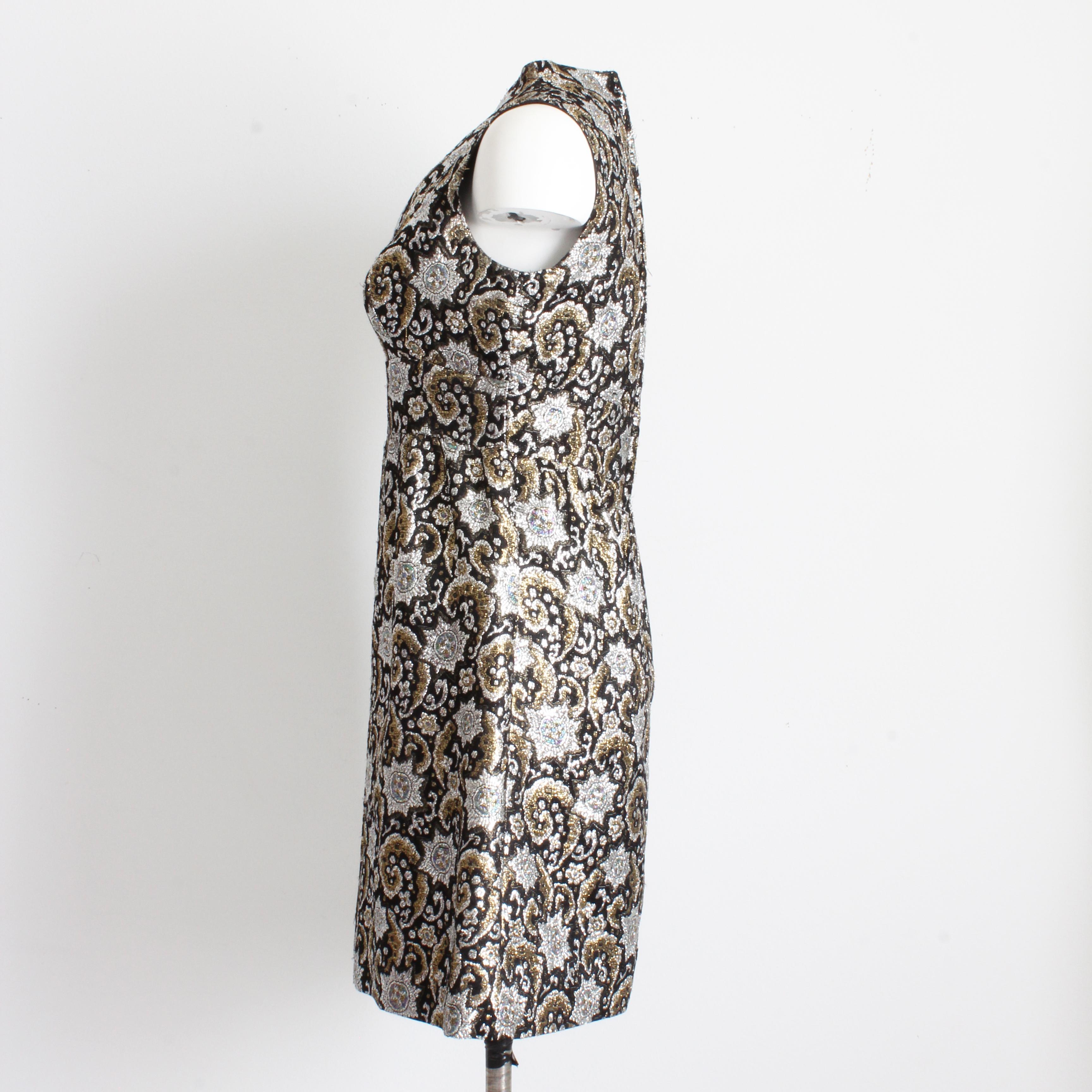 Vintage Mini Dress Mod Metallic Brocade Retro Box Pleats 1960s Cocktail Dress For Sale 2