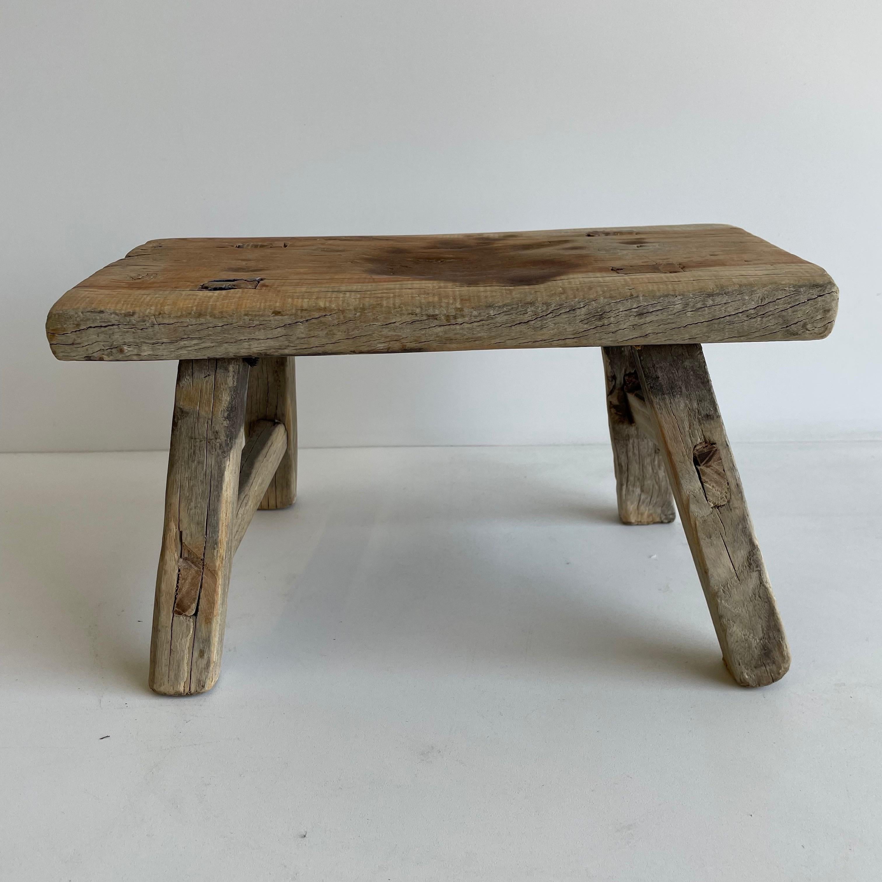 Vintage Mini Elm Wood Stool In Good Condition In Brea, CA