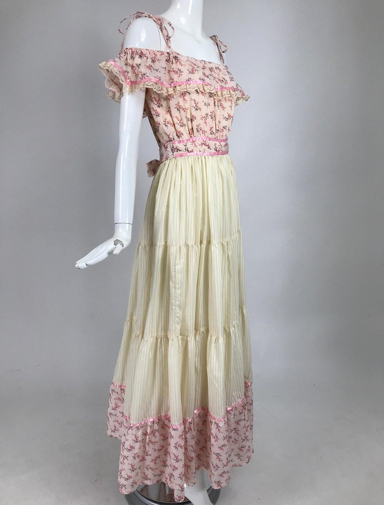 Vintage Mini Floral Tiered Ruffle Maxi Dress 1970s For Sale at 1stDibs