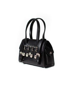 S/S 1994 Gianni Versace Vintage Mini Black Leather Safety Pin Bag