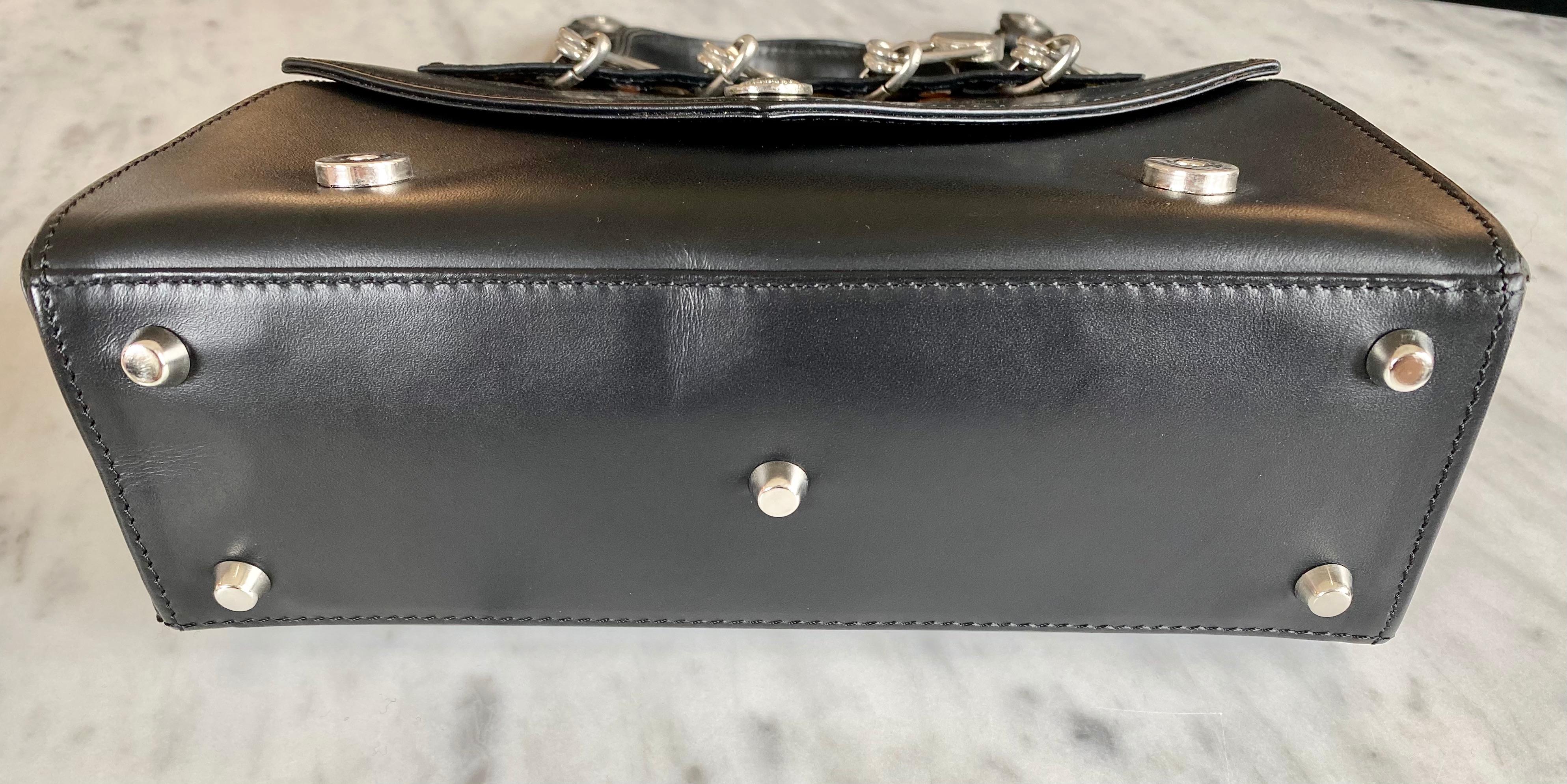 S/S 1994 Gianni Versace Vintage Mini Black Leather Safety Pin Bag In Good Condition In West Hollywood, CA