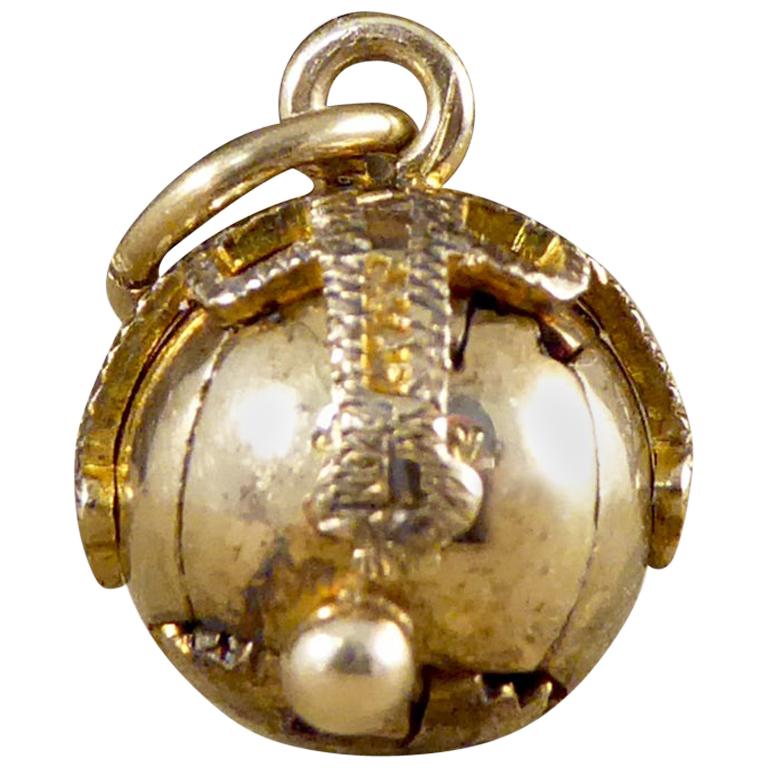 Vintage Mini Masonic Orb Folding Out Pendant in Gold and Silver