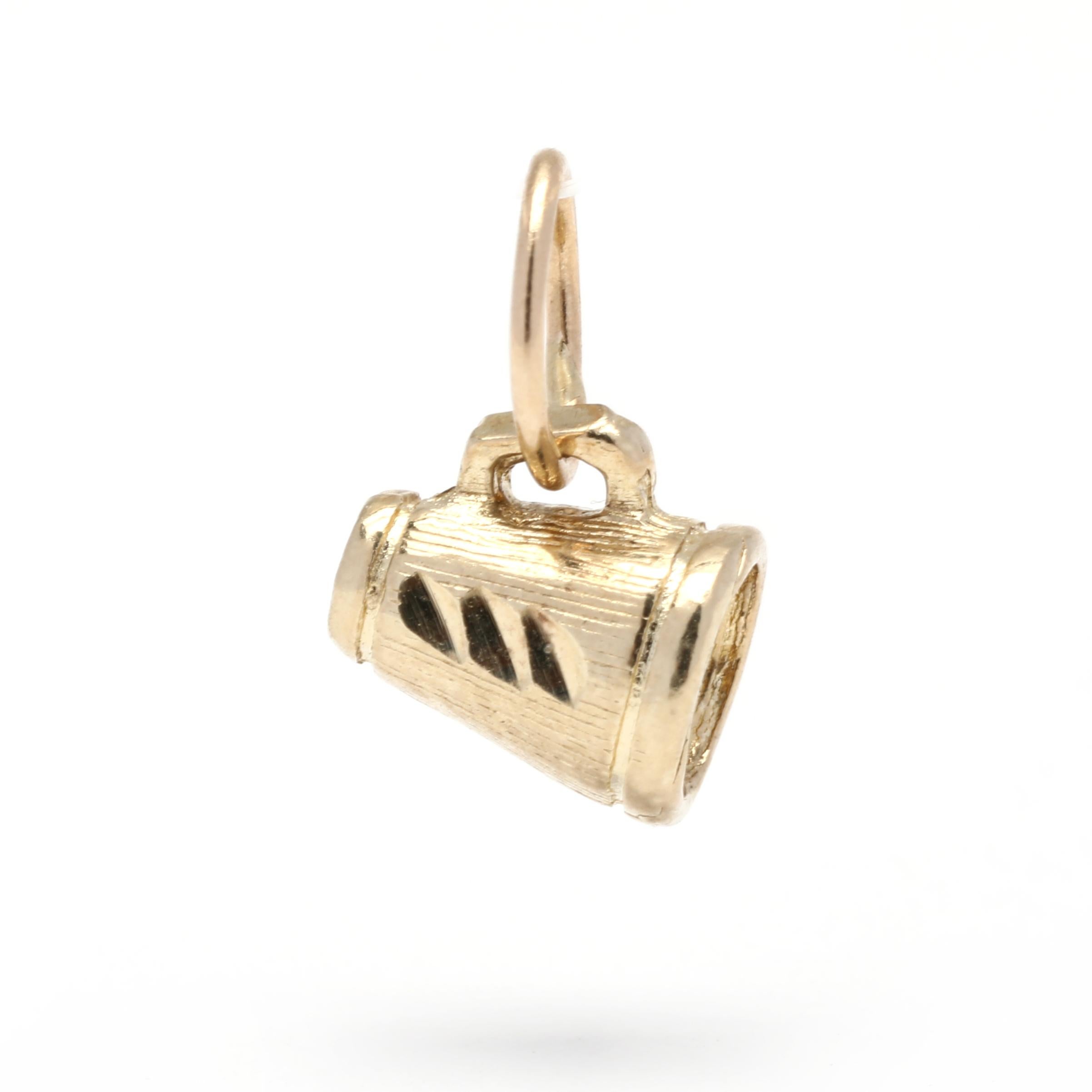Vintage Mini Megaphone Charm, 14k Yellow Gold, Gold Cheerleader In Good Condition In McLeansville, NC