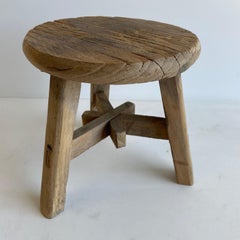 Runder Vintage Mini Hocker aus Ulmenholz