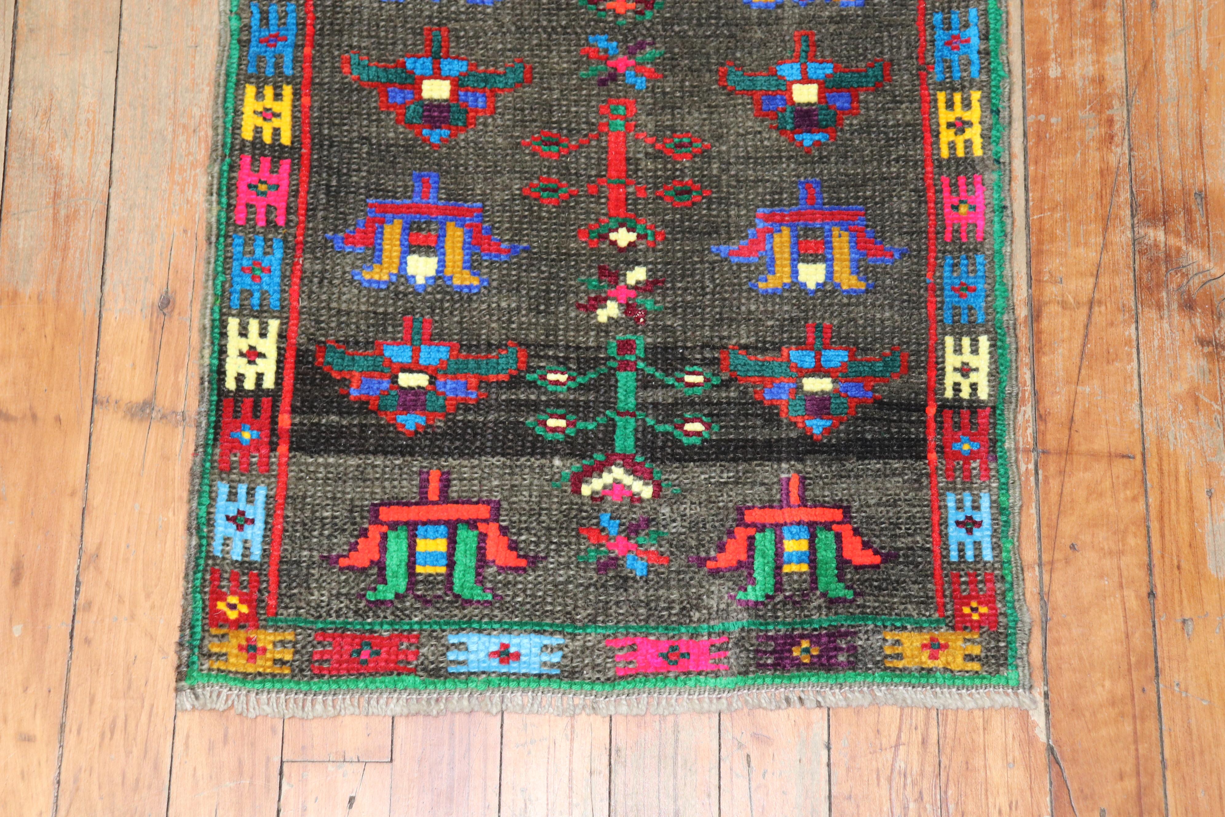 Hand-Knotted Vintage Mini Turkish Mat Rug For Sale