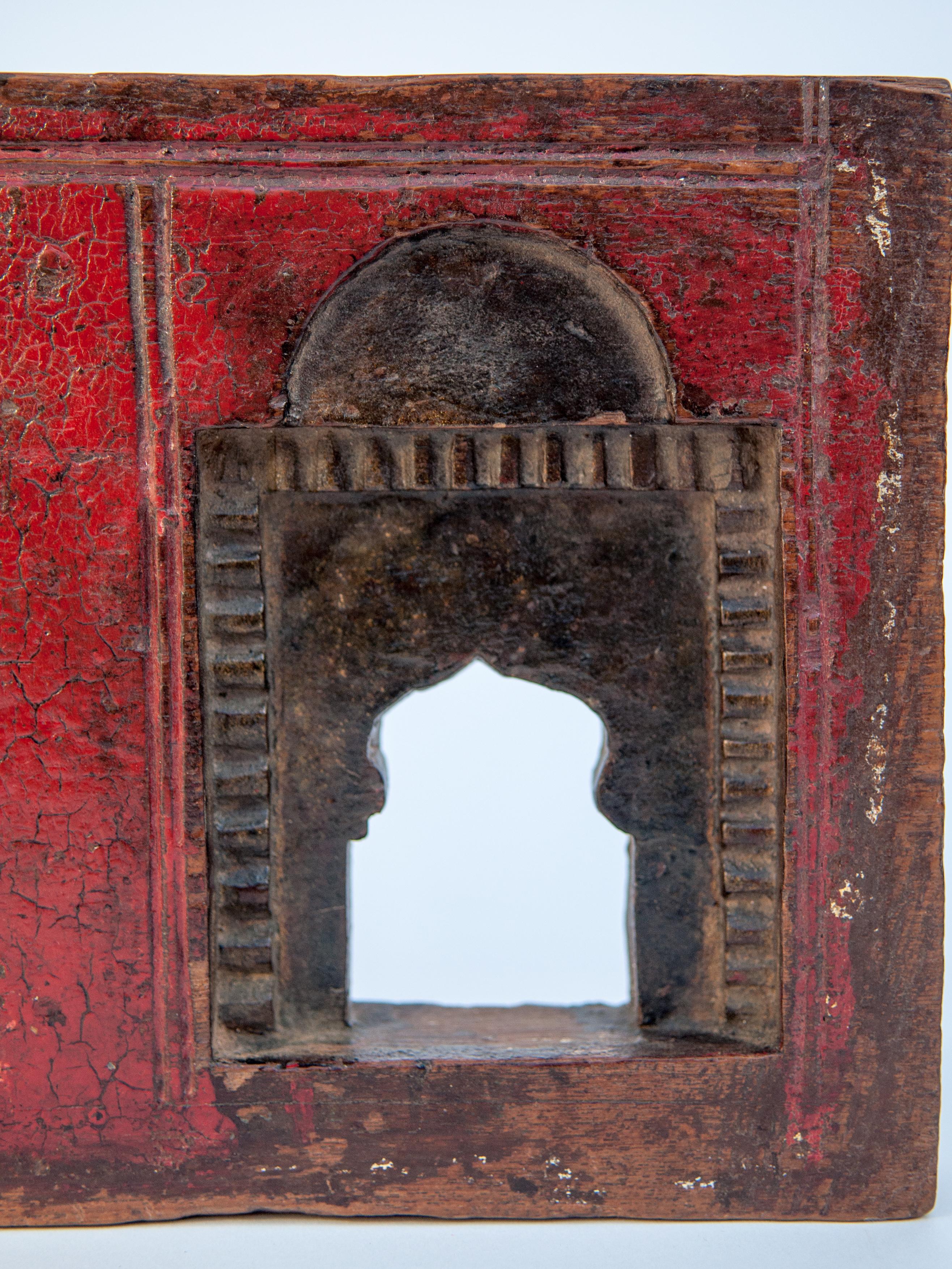 Hand-Carved Vintage Miniature Architectural Votive Frame, Mid-20th Century, India